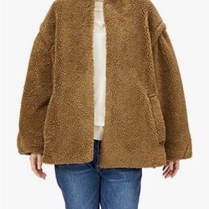 KIRUNDO Women's Boa Jacket Stitching Design Open Front Width Shoulder Over XL